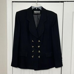 Vintage Herbert Grossman Blazer Jacket Womens 10 Black Wool Office Cynthia Sobel